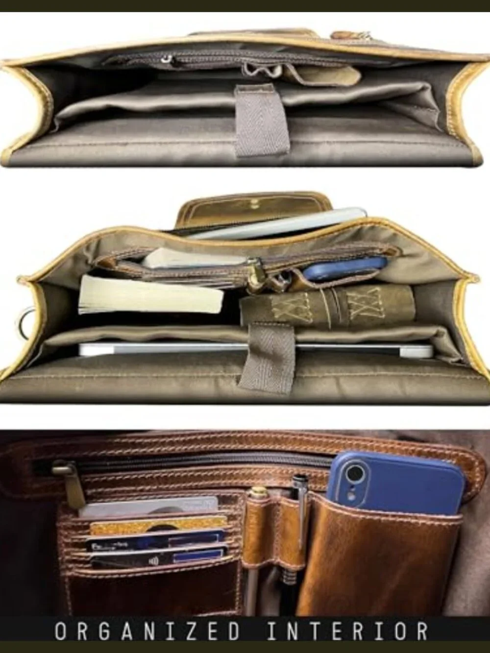 Full Grain Buffalo Leather Messenger Bag 16 Inch Laptop Briefcase